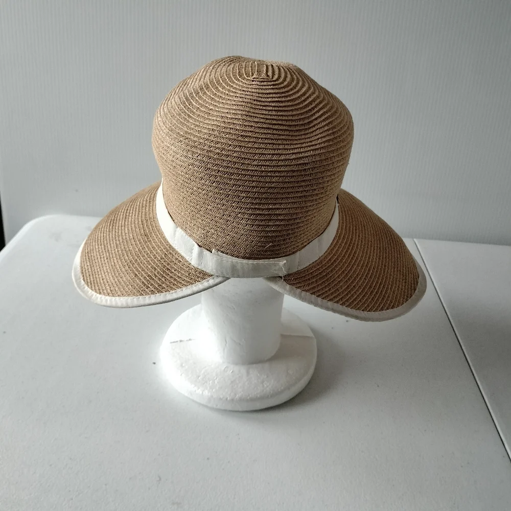 Cappelli Stylish Tan White Sun Hat Pool Beach Resort Travel Gardening - Picture 3 of 8